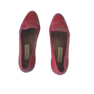 Etienne Aigner Womens Flats 8.5N Loafers Red Weave Woven Leather Slip On